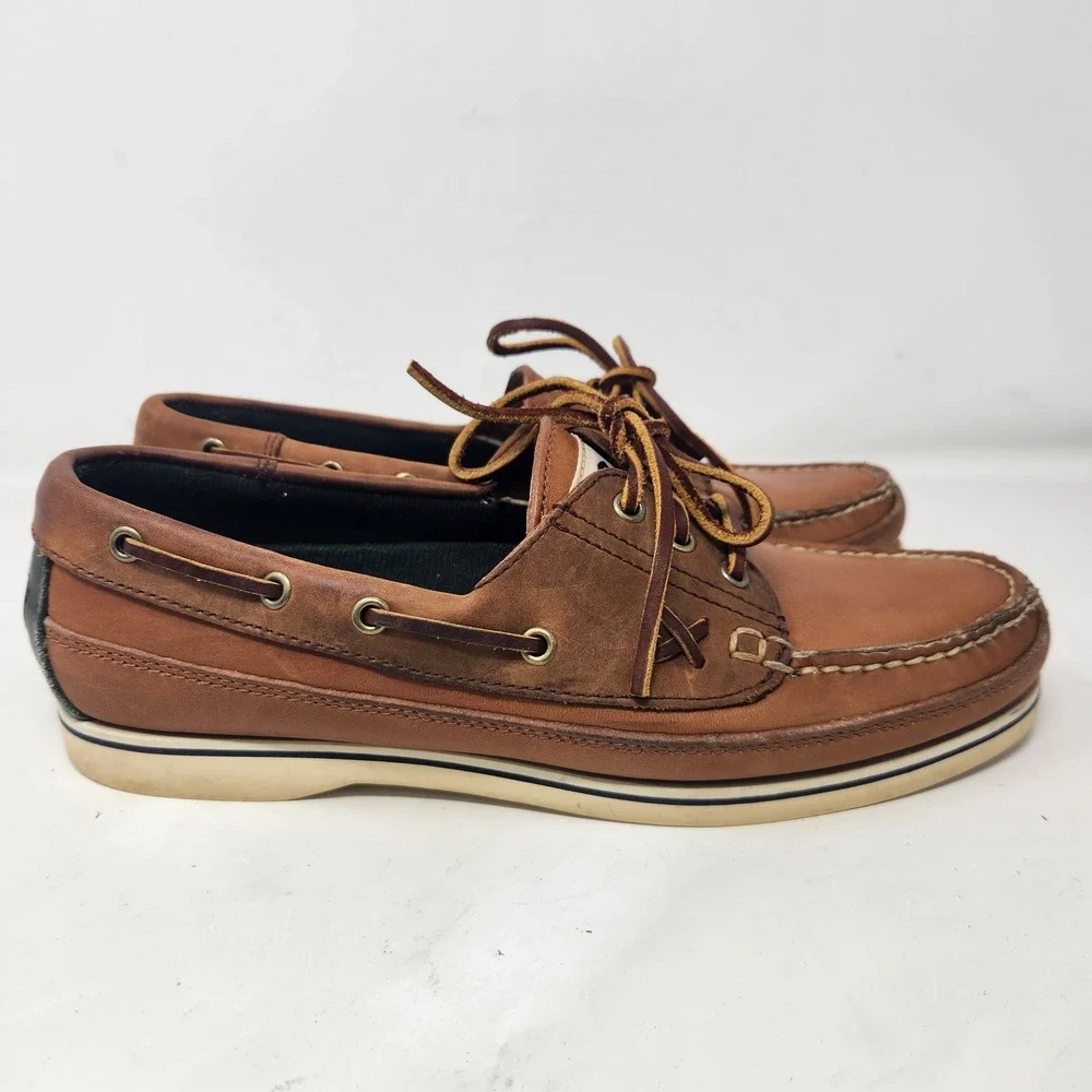 Vintage Polo Ralph Lauren Mens RLZ 4634 Brown Leather Boat Shoes Size 8.5 D